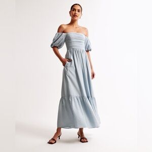 Abercrombie & Fitch Light Blue Off-Shoulder Maxi Dress